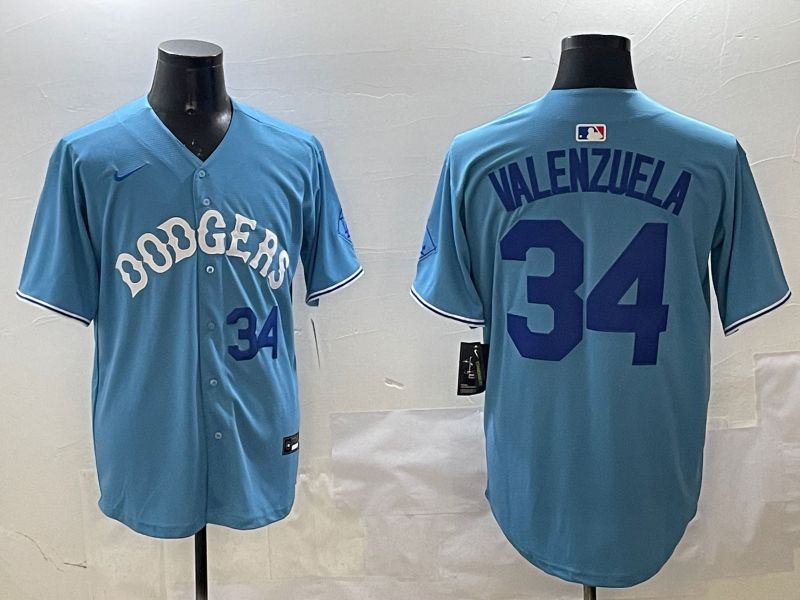 Men Los Angeles Dodgers #34 Valenzuela Light Blue Joint Name 2025 Nike MLB Jersey style 31620->kansas city royals->MLB Jersey